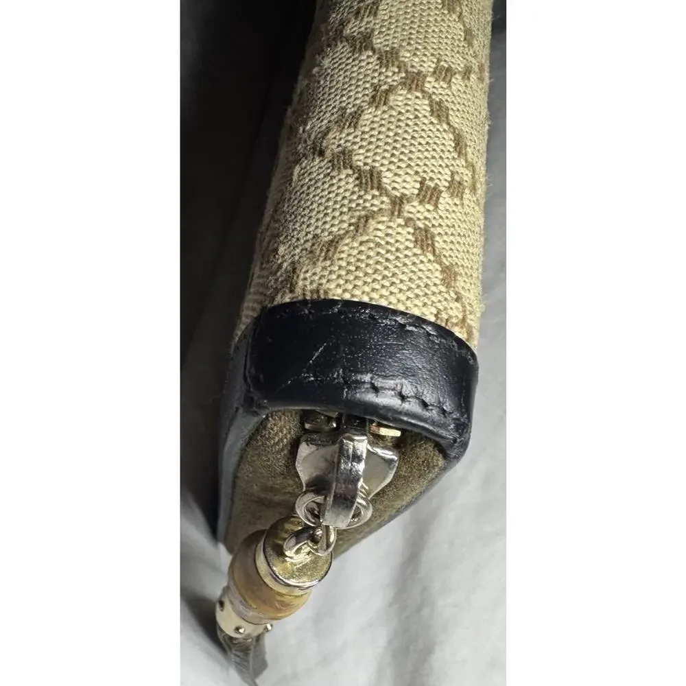 Gucci Bamboo Tassel Zip Around Wallet Beige Canvas Leather Vintage Authentic - Picture 5 of 16